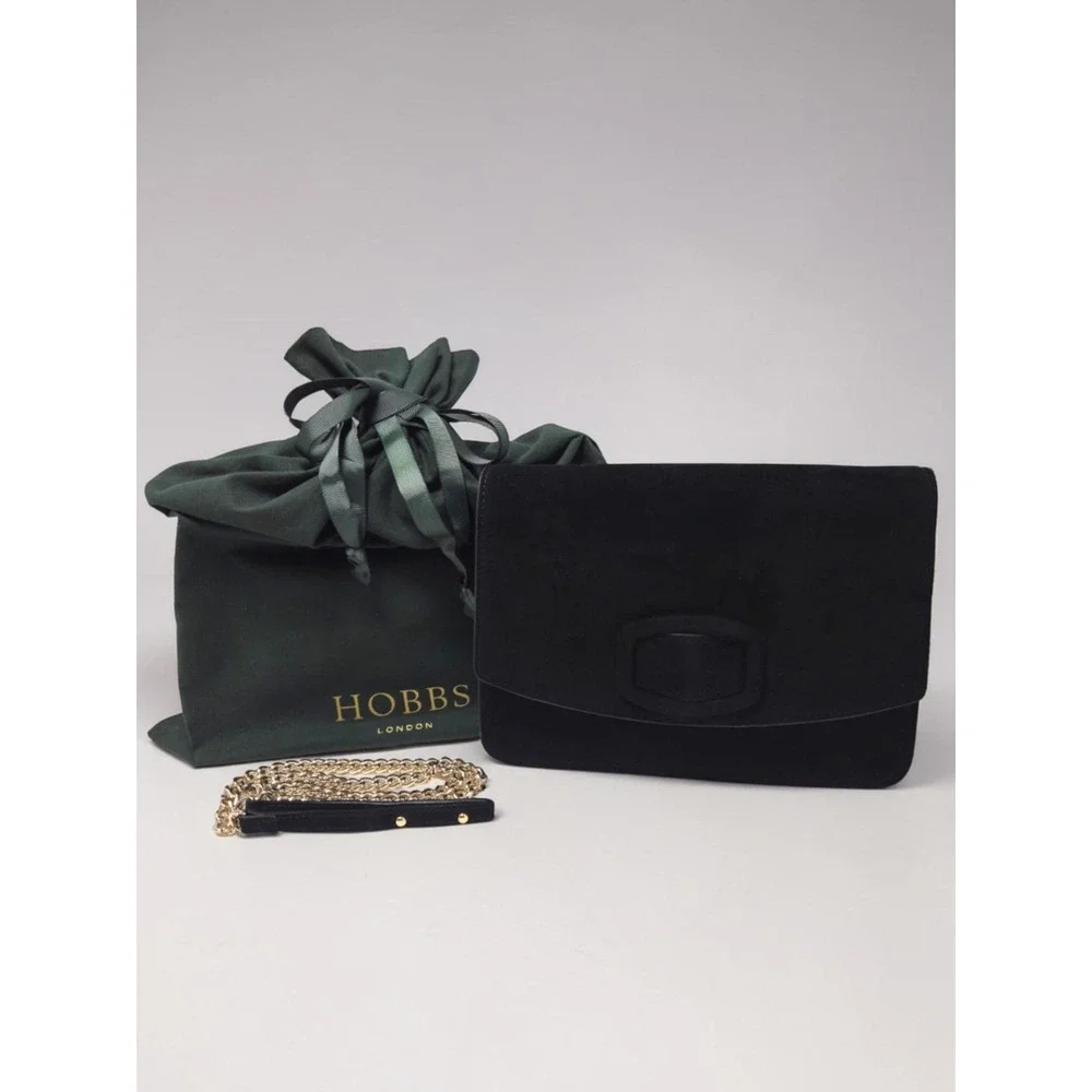 Hobbs London Black Suede‎ Leather Convertible Clutch Shoulder Bag